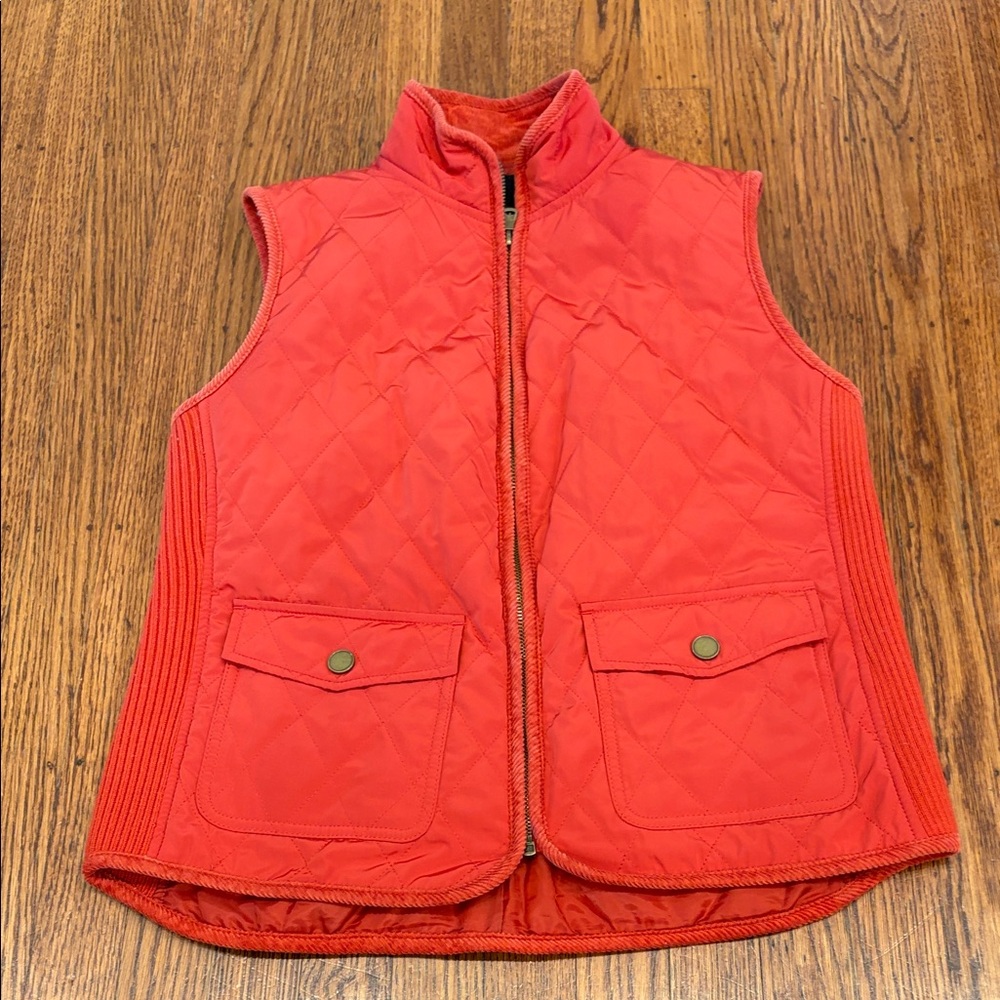 Talbots Quilted Sleeveless‎ Vest • Rust Red • Small • Corduroy Trim